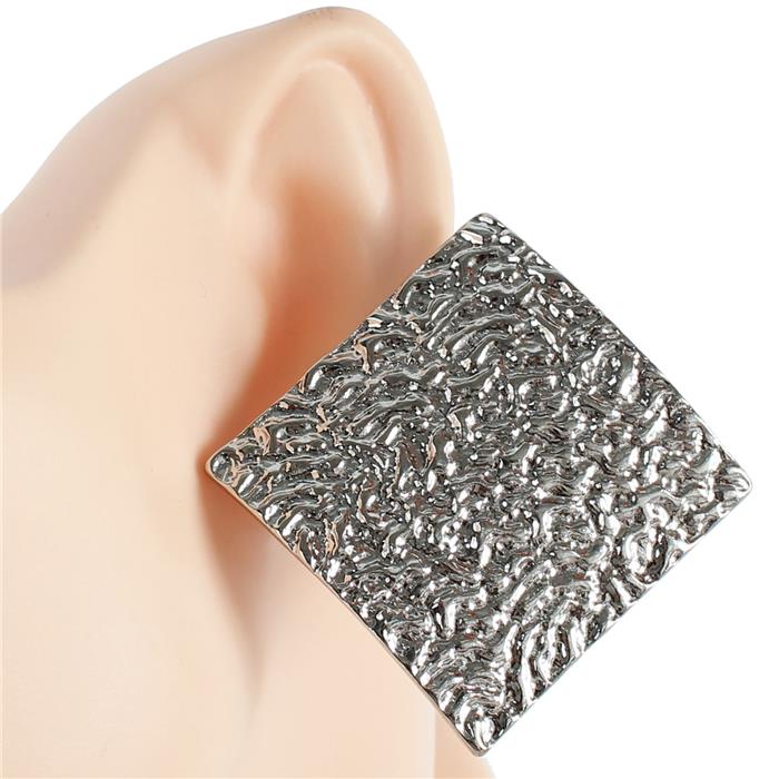 Metal Hammered Square Clip-On Earring