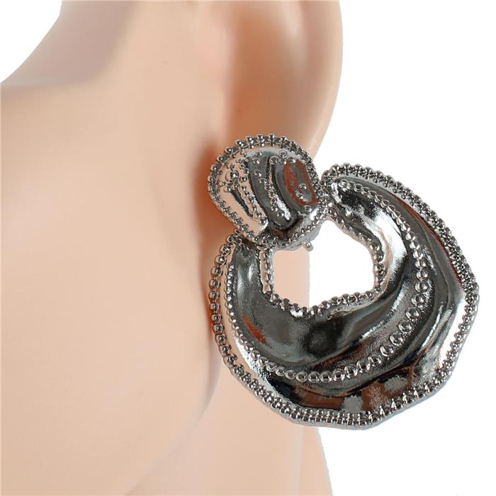 Metal Dangling Round Clip-On  Earring