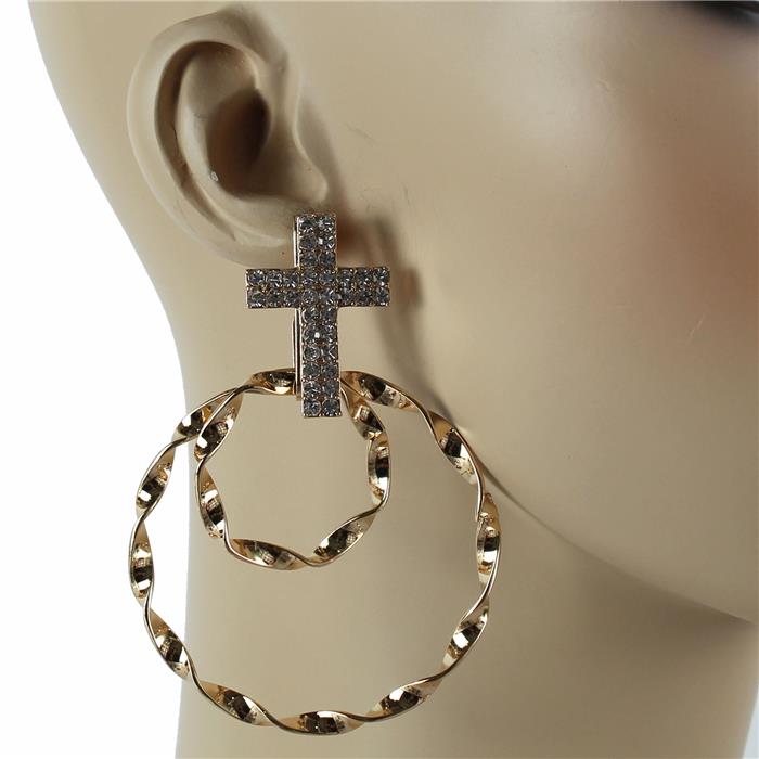 Metal Swirl Round Cross Earring