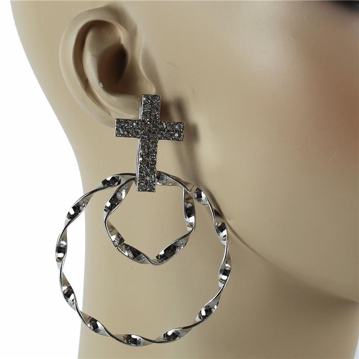 Metal Swirl Round Cross Earring