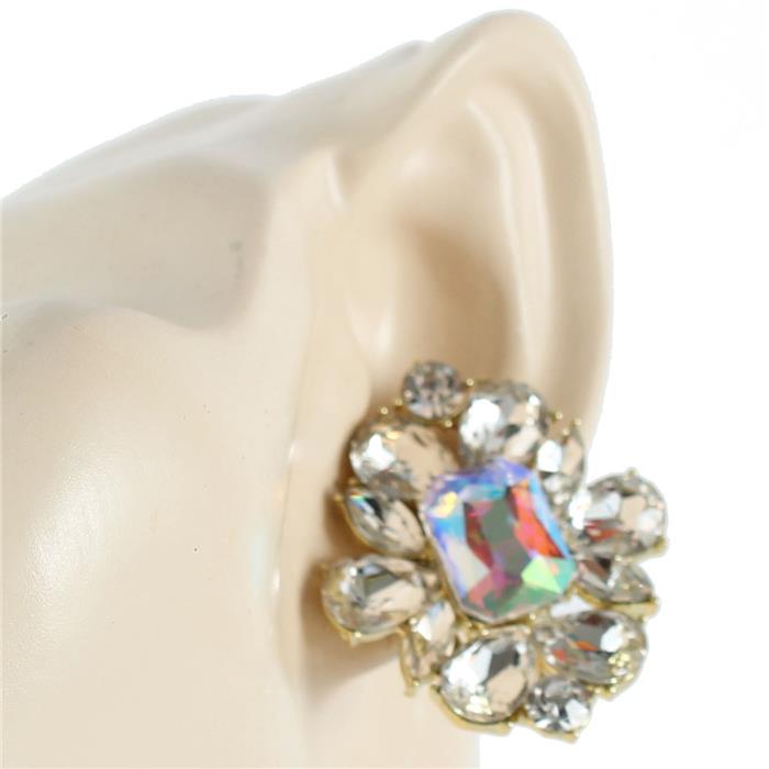 Clip On Crystal Oval Square Earring