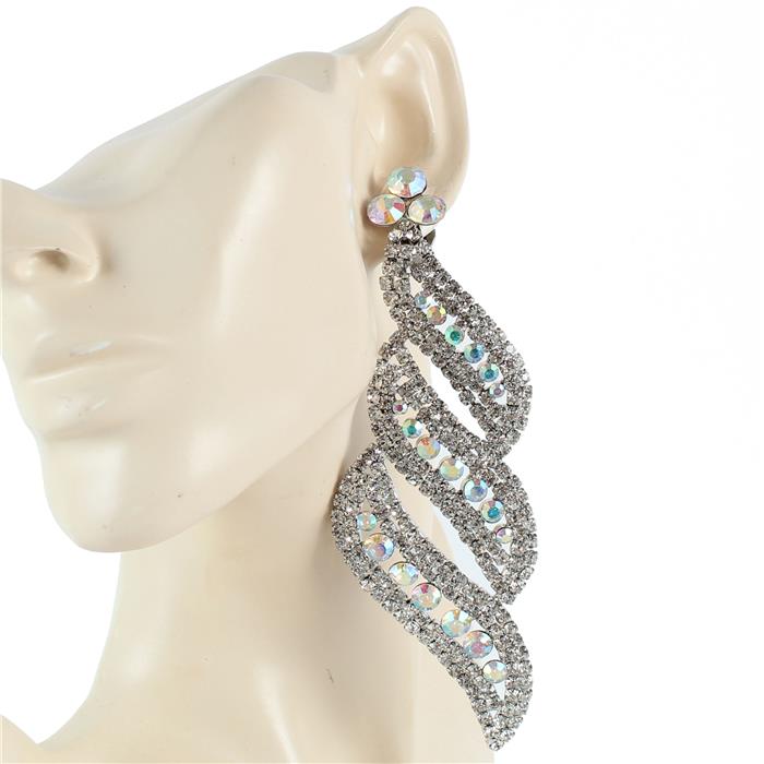 Stones Swirl Long Clip-On Earring