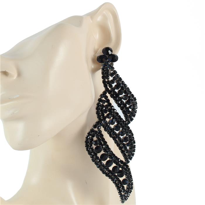 Stones Swirl Long Clip-On Earring