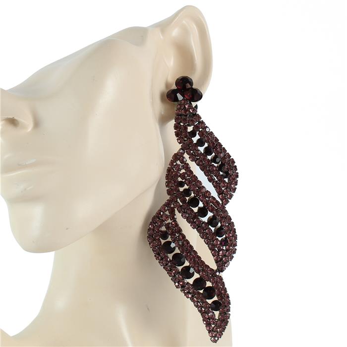 Stones Swirl Long Clip-On Earring