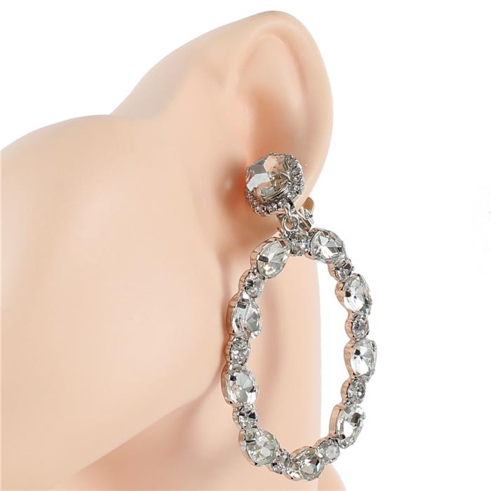 Crystal Dangling Oval Clip-On Earring