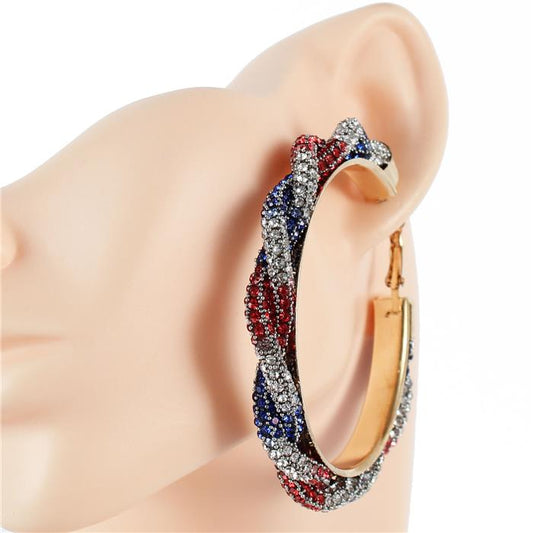 Rhinestones Swirl USA Hoop Earring