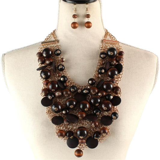 Wood Ball Necklace Set