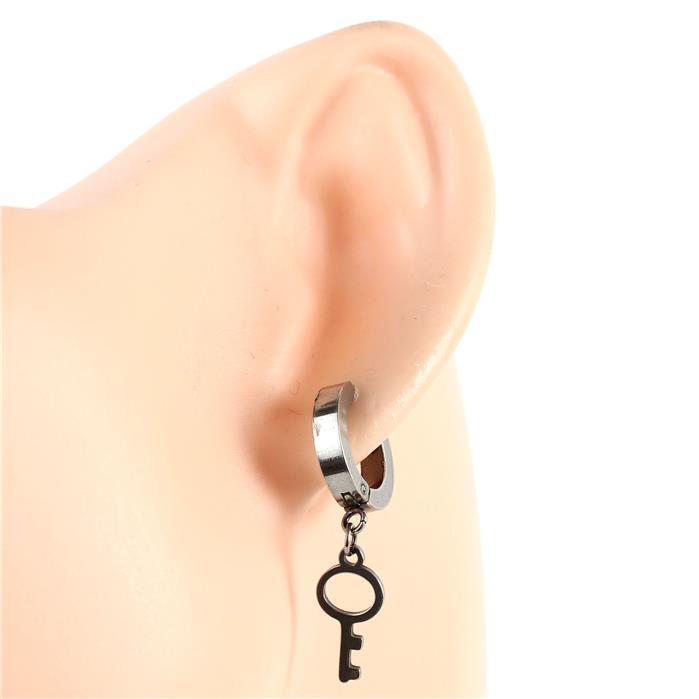 Stainless Steel Key Huggie Hoop Earring