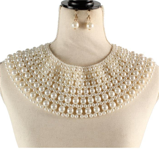 Fashion Pearls Bib Necklace Set