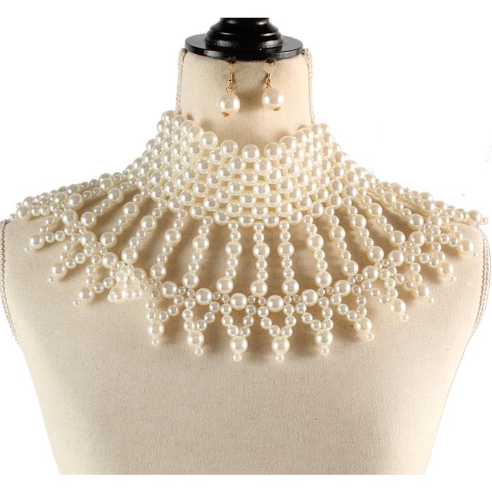 Fashion Pearls Fringeds Choker Necklace Set