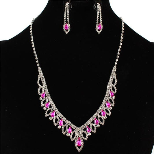 Rhinestones Leaf Necklace Set