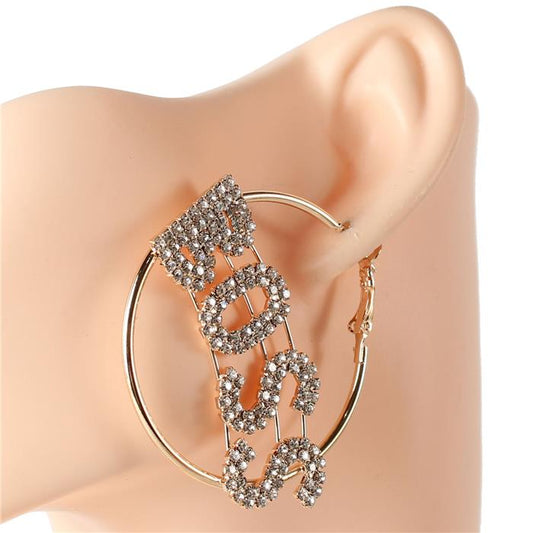 Rhinestones Boss Hoop Earring