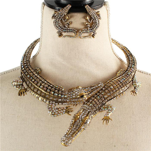 Crystal Alligator Choker Necklace Set