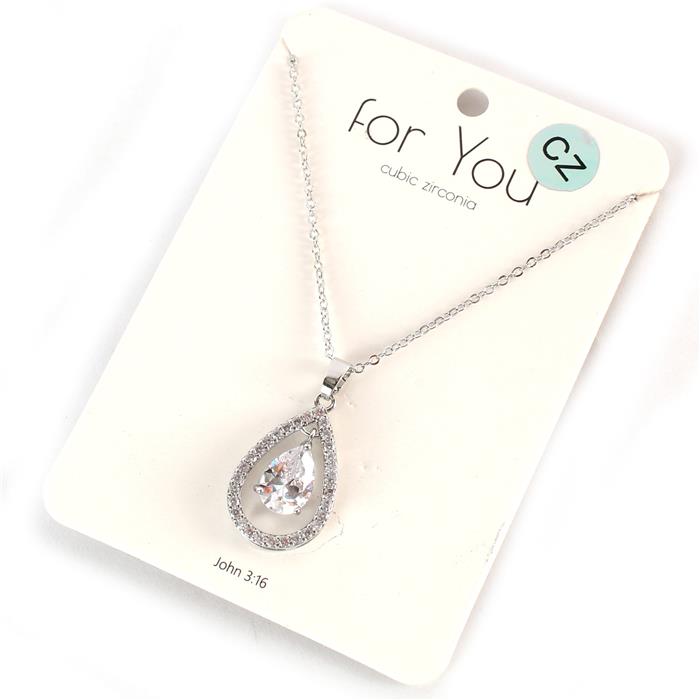 CZ Pendant Teardrop Necklace