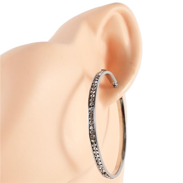 50mm Rhodium CZ Hoop Earring