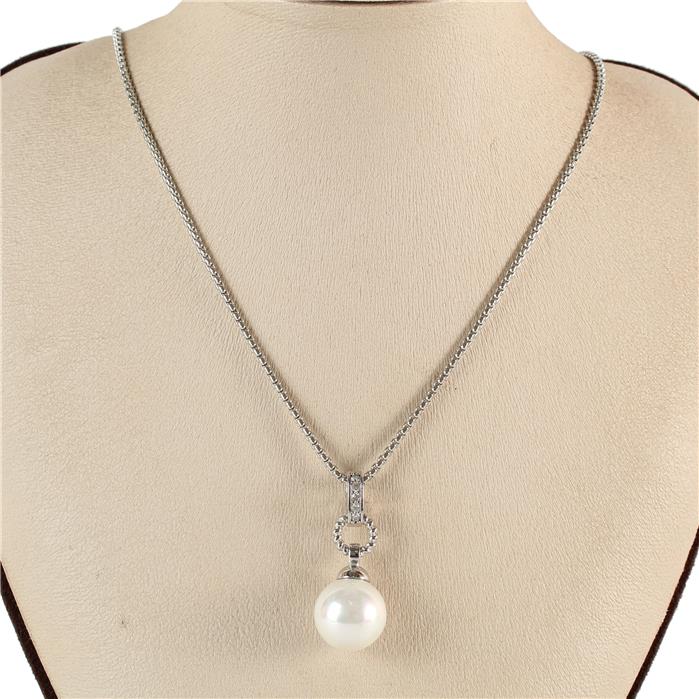 Rhodium Pendant Pearl Necklace