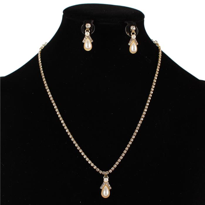 JR Rhinestones Pearl Necklace Set