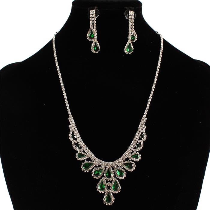 Rhinestones Teardrop Necklace Set