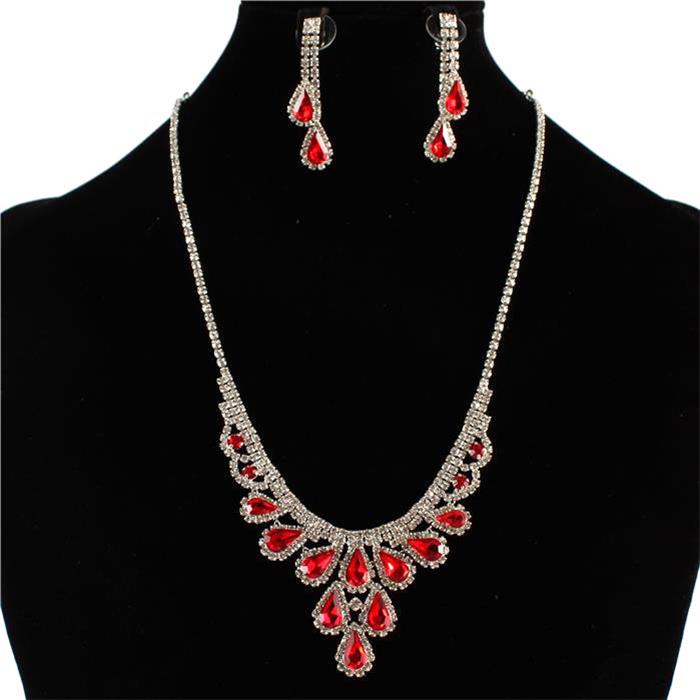 Rhinestones Teardrop Necklace Set