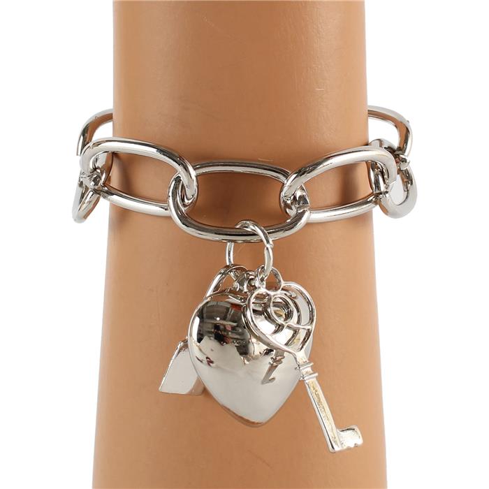 Metal Oval Chain Charm Heart Bracelet