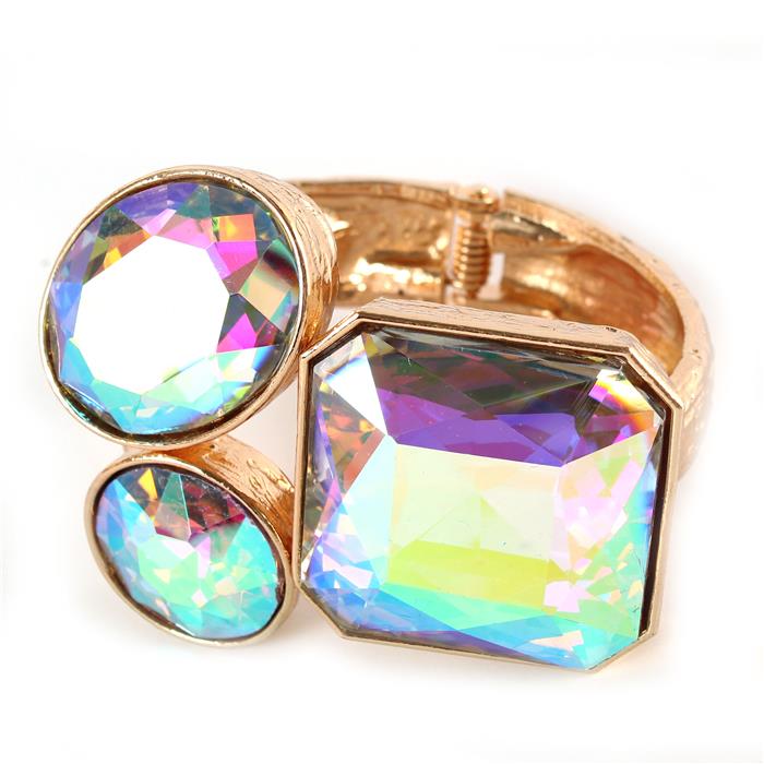 Metal Glass Stones Square Bangle