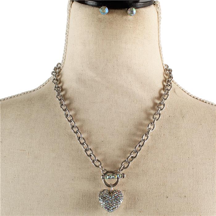 Metal Chain Pendant Heart Necklace Set