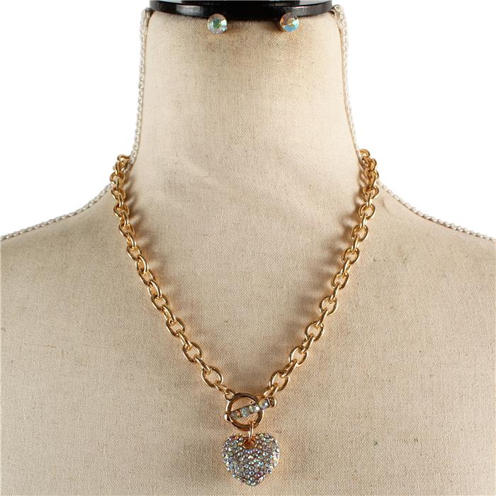 Metal Chain Pendant Heart Necklace Set