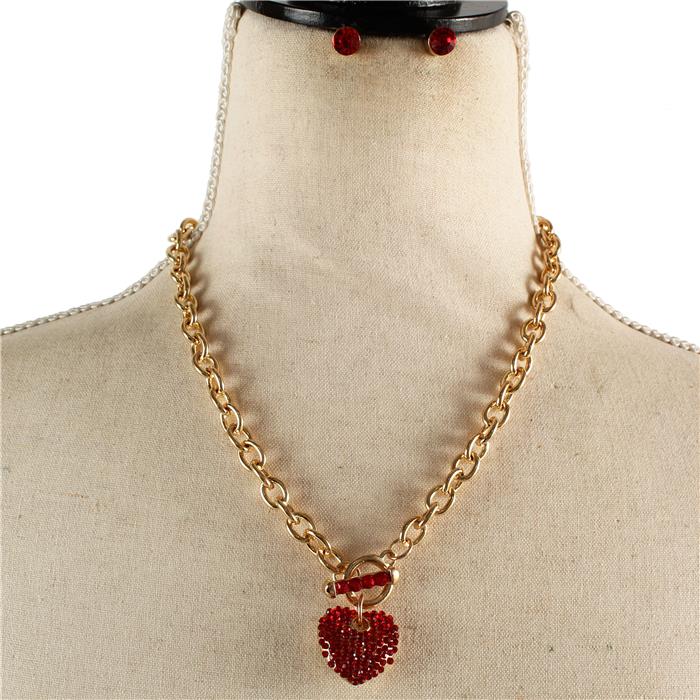 Metal Chain Pendant Heart Necklace Set