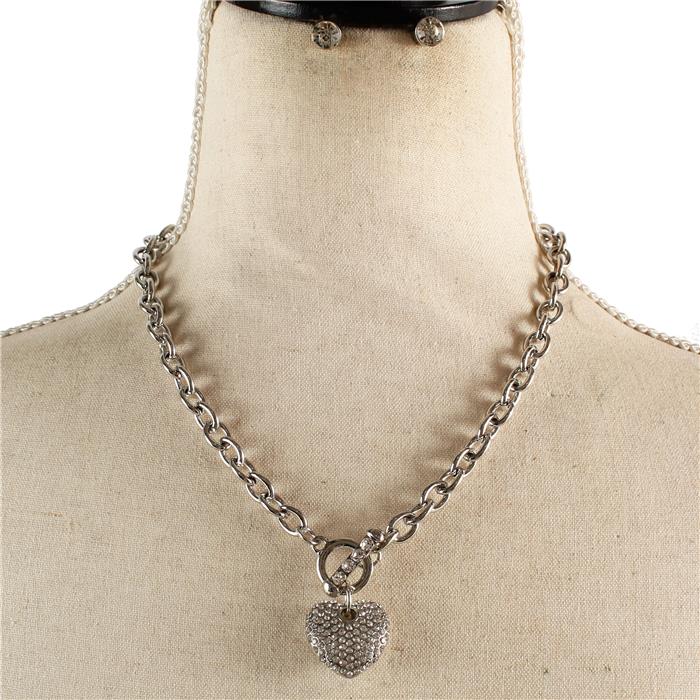 Metal Chain Pendant Heart Necklace Set