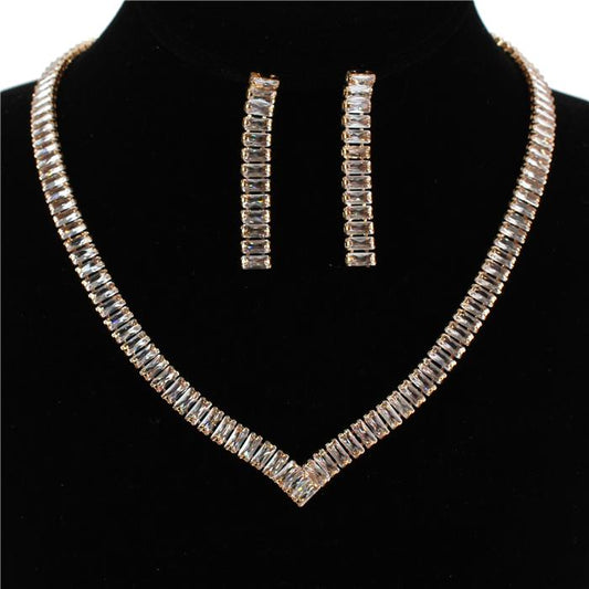 Cubic Zirconia Rectangle Necklace Set