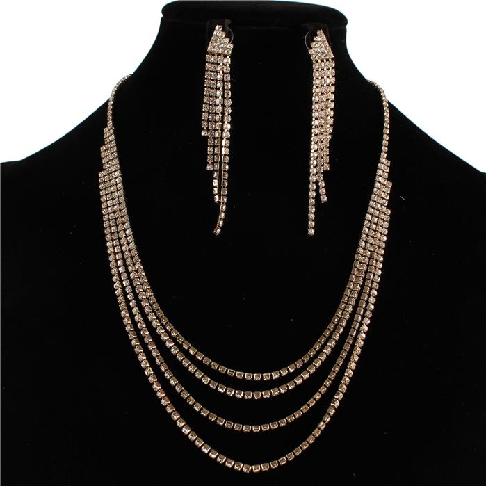 Rhinestones Three Layereds Necklace Set