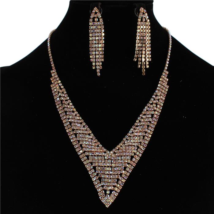 Rhinestones CastingV Necklace Set