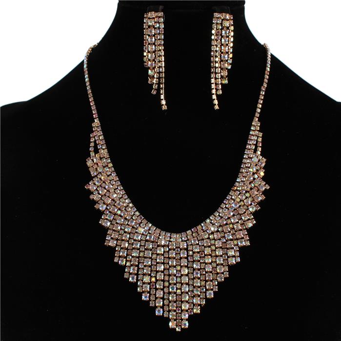 Rhinestones Fringeds Necklace Set