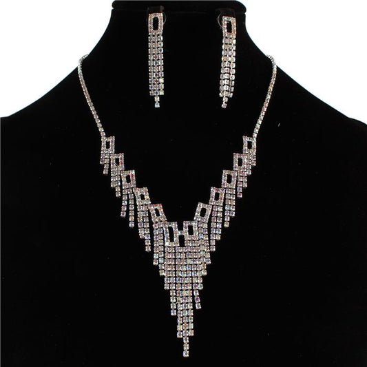 Rhinestones Fringeds Rectangle Necklace Set