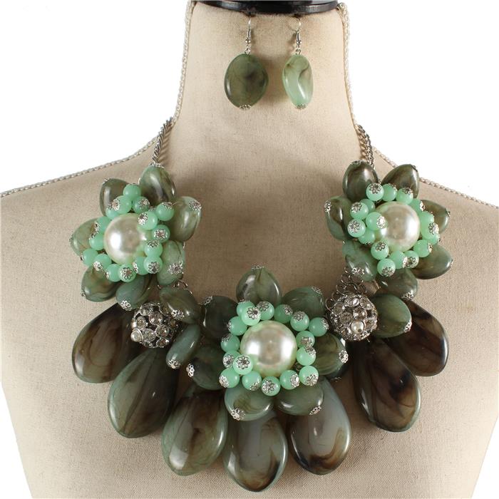 Fashion Natural Stones Flower Necklace Set