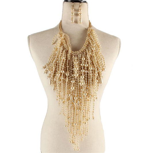 Fashion Long Pearls Fringeds Necklace Set