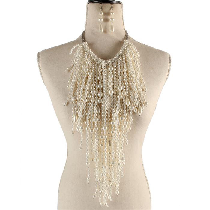 Fashion Long Pearls Fringeds Necklace Set