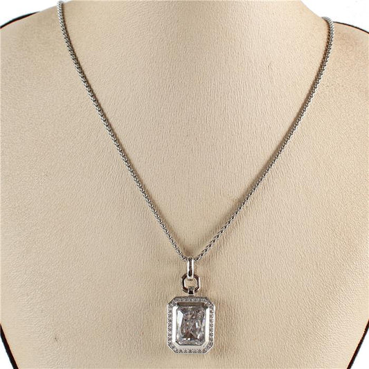 Rhodium Cubic Zirconia Pendant Rectangle Necklace