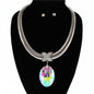 Metal Omega Crystal Oval Necklace Set