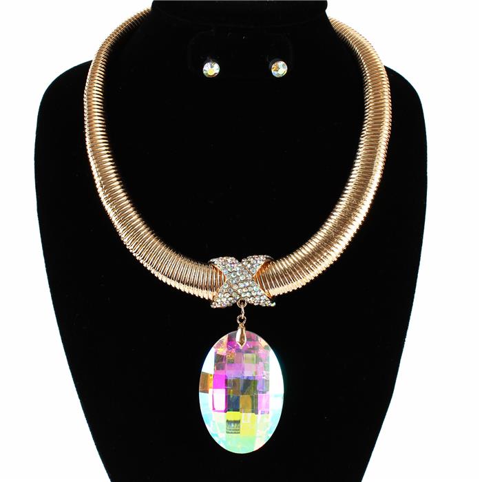 Metal Omega Crystal Oval Necklace Set