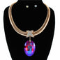 Metal Omega Crystal Oval Necklace Set