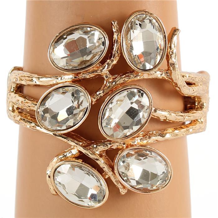 Metal Crystal Oval Cuff Bangle