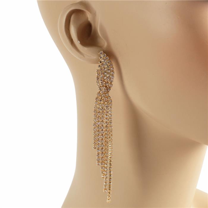 Rhinestones Long Twisted Earring