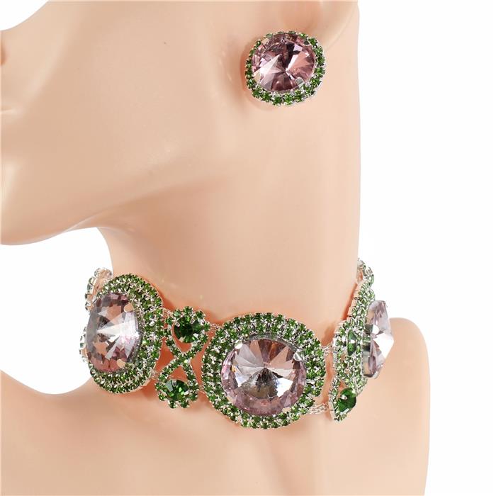 Crystal Round Choker Necklace Set