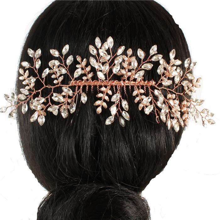 Metal Crystal Leaf Hair Comb