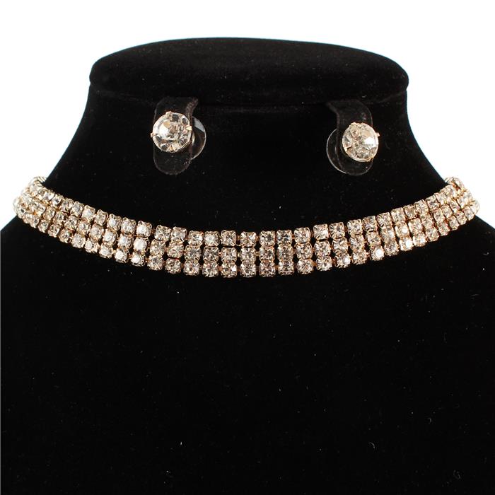 Rhinestone Choker Necklace Set