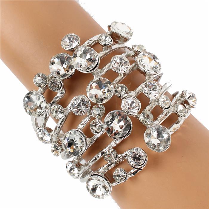 Metal Crystal Stone Cuff Bangle