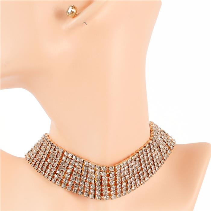 Rhinestone 7 Line Choker Set