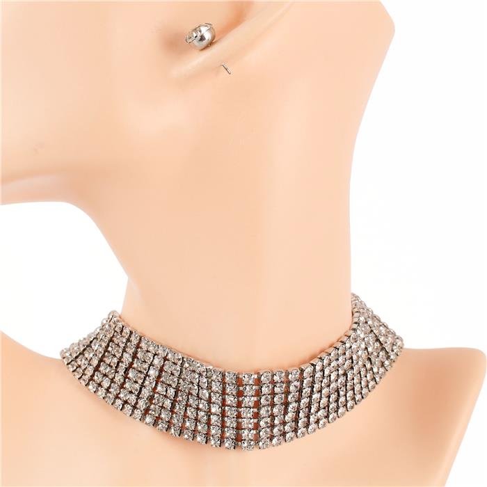 Rhinestone 7 Line Choker Set