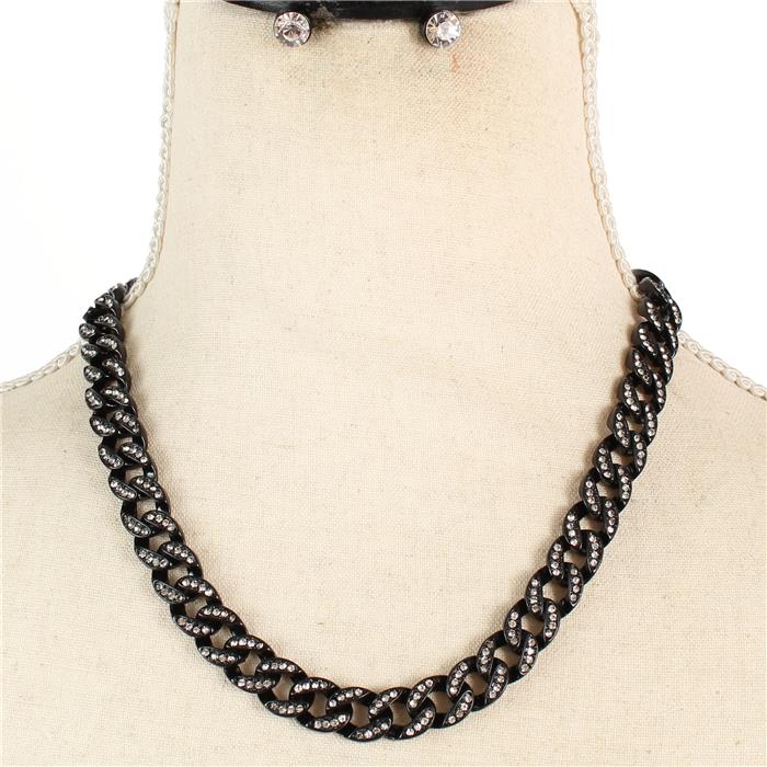 Metal Rhinestone Link Chain Necklace Set